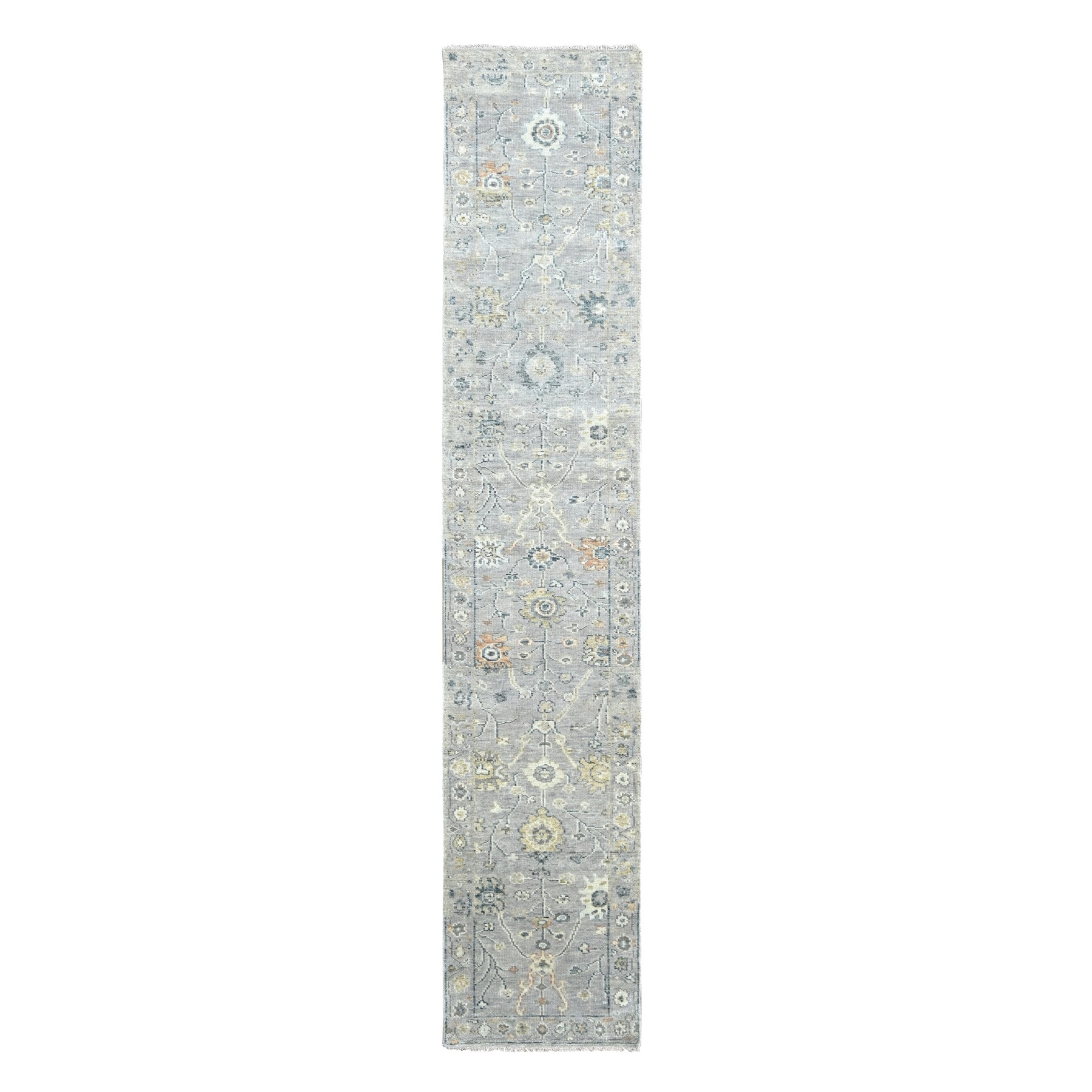 Pastel Gray, Supple Collection, Oushak Design, Hand Knotted, Lush and Plush, Pure Wool, Soft Pile, Tone On Tone, Natural Dyes, Runner, Oriental Rug